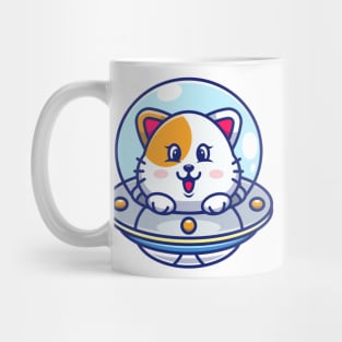 Cute cat flying with spaceship ufo cartoon Mug